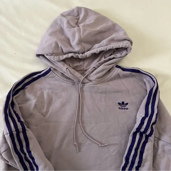 Adidas Purple Cropped Trefoil Hoodie - Picture 4 of 5